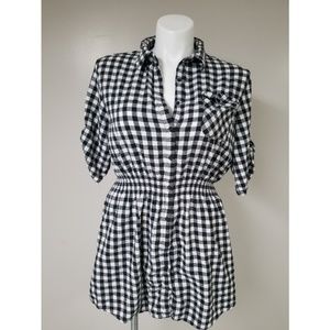 3X Black and White Checkered Shirt Dress